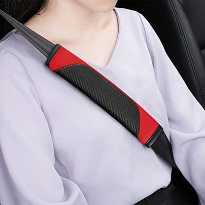 AUCELI 2PCS Car Seat Belt Cover, Carbon Fiber Seatbelt Shoulder Strap Covers, Breathable Leather Soft Harness Pad Protect Your Neck and Shoulder Compatible with Cars - color: Black/Red