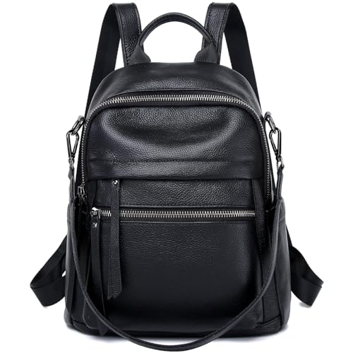 Genuine Leather Backpack Purse For Women Black | Real Soft Leather, Convertible, Ladies Daypack Shoulder Bag - color: Black