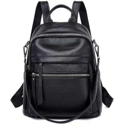 Genuine Leather Backpack Purse For Women Black | Real Soft Leather, Convertible, Ladies Daypack Shoulder Bag - color: Black