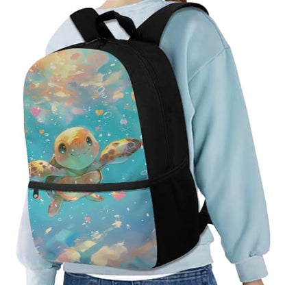 Cute Sea Turtle Backpack for Girls Kids Backpack with Lunch Box Water Bottle Holder with Strap and Large Pencil Case 4PCS Set Bookbag with Front Pocket 17 inch Sturdy Elementary School Bag - color: Cute Sea Turtle