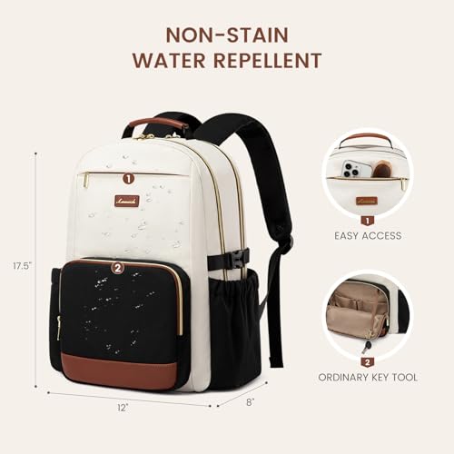 LOVEVOOK Laptop Backpack for Women with Pouch Pocket for Large Capacity Cup,15.6 Inch Laptop Computer Bag Travel Backpack Purse,Waterproof Work Business Backpack College Teacher Bag,Beige-Brown-Bbrown - color: Beige - Yellowish-brown - Chestnut Brown, siz