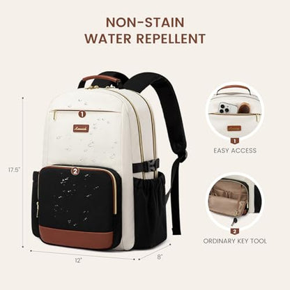 LOVEVOOK Laptop Backpack for Women with Pouch Pocket for Large Capacity Cup,15.6 Inch Laptop Computer Bag Travel Backpack Purse,Waterproof Work Business Backpack College Teacher Bag,Beige-Brown-Bbrown - color: Beige - Yellowish-brown - Chestnut Brown, siz