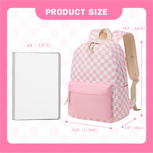 LEDAOU Kids Backpack for Girls Boys Preschool Kindergarten Elementary School Bookbag Toddler School Bag with Chest Strap - color: Pink Checkered