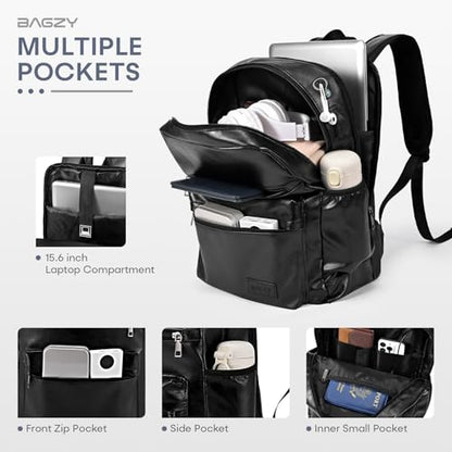 15.6 Inch PU Leather Laptop Backpack, Water Resistant 20L Anti-Theft Travel Personal Item Bag for Work College Nurse Teacher, Under Seat Flight Approved Carry-on Luggage 40x30x15CM Black - color: Black