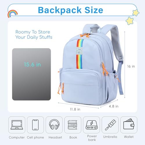 CAMTOP School Backpack for Girls, 15.6 Inch Teen Girls Casual Backpack High Middle School Daypack Women Daily Travel Laptop Bag - color: Blue, size: 16Inch-Teen