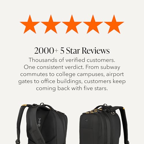 SWISSGEAR Cecil Laptop Backpack, Fits Most 16-Inch Laptops, Three-Compartment Design, Airflow Back Panel, Black, 27.3L, 18-Inch - color: Black/Gold