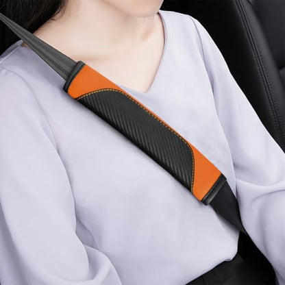 AUCELI 2PCS Car Seat Belt Cover, Carbon Fiber Seatbelt Shoulder Strap Covers, Breathable Leather Soft Harness Pad Protect Your Neck and Shoulder Compatible with Cars - color: Black/Orange