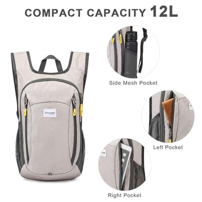 Prospo 12L Hiking Backpack Small Lightweight Travel Backpack for Women Men Casual Foldable Shoulder Bag - color: Beige