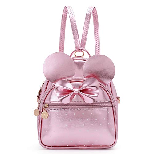 KL928 Girls Mini Backpack Bowknot Polka Dot Cute Small Daypacks Convertible Shoulder Bag Purse for Women - color: Fluorescent Pink