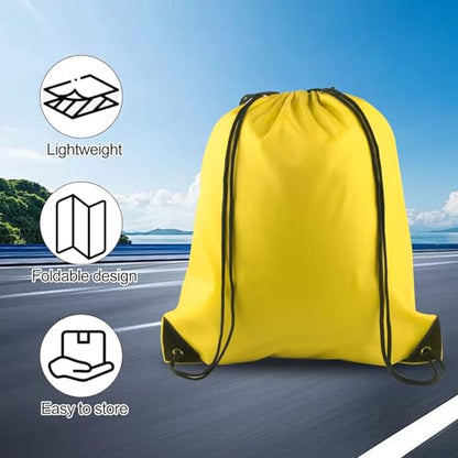 PLULON 15 Pcs Yellow Drawstring Bags, Drawstring Backpack Bulk, Modern Casual Gym Backpack Bags for Yoga Traveling Outdoor Sports - color: Yellow