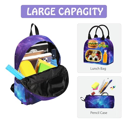 Galaxy 3PCS Backpack for Boys Girls, Kids Back to School Backpack Set with Lunch Box Pencil Case, 17 Inch Lightweight Bookpack 3 in 1 Set for Teens Elementary Middle High School Students - color: Galaxy