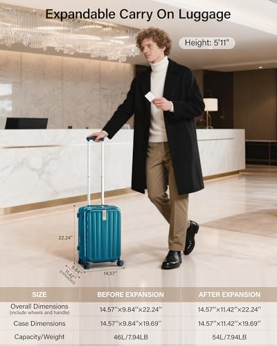 Hanke Top Opening Carry-On - Expandable 16 Inch Airline Approved Spinner | Easy-access top opening,360° spinner wheels，lightweight expandable hardshell, fits overhead bins,for overnight business trips - color: Caribbean Blue, size: 20 Inch Expandable