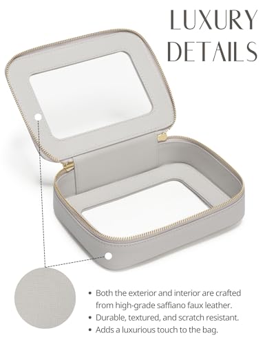 Popvibe Clear Makeup Case Toiletry Bag Travel Medium Clear Cosmetic Bag with Zipper, Small Make Up Bag Organizer Traveling TSA Approved Transparent Bag Car for Essentials, Beige Grey - color: Beige Grey, style: Medium Moda