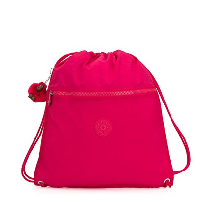 Kipling Women's Supertaboo Drawstring Bag, Strong, Colorful, Convenient, Polyamide Schoolbag - color: True Pink, size: 15.5''L x 17.75''H x 0''D