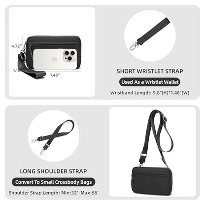 FODOKO Wristlet wallets for women Nylon Quilted Wallet with 4 Zippers,Travel Credit Card,Holder Cell Phone Organizer - color: Black 2