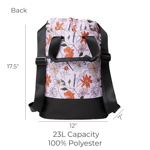 VOORAY 23L Flex Cinch Drawstring Backpack – Lightweight Travel Bag, Weekender & Sports Gym Bag for Women and Men - color: Flower Power