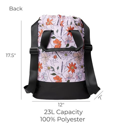 VOORAY 23L Flex Cinch Drawstring Backpack – Lightweight Travel Bag, Weekender & Sports Gym Bag for Women and Men - color: Flower Power
