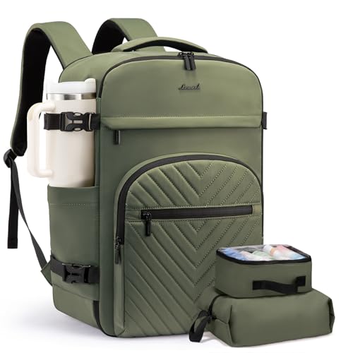 LOVEVOOK 40L Travel Backpack for Women Men, TSA Personal Item Travel Bag Fits 17.3inch Laptop, Waterproof Airline Approved Carry On Luggage With 2 Cubes for Weekender Hiking Business, Army Green - color: Army Green, size: 40L-3Pcs