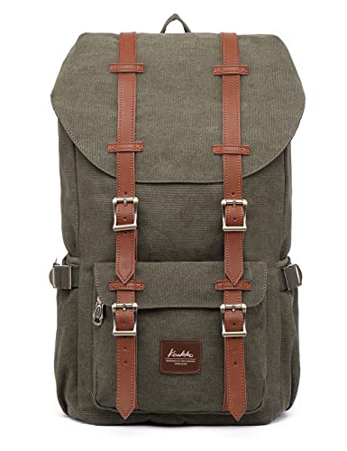 KAUKKO Travel Laptop Backpack Outdoor Rucksack Causal backpack Fits 15.6"(Canvas Green) - color: Canvas Green, size: Large