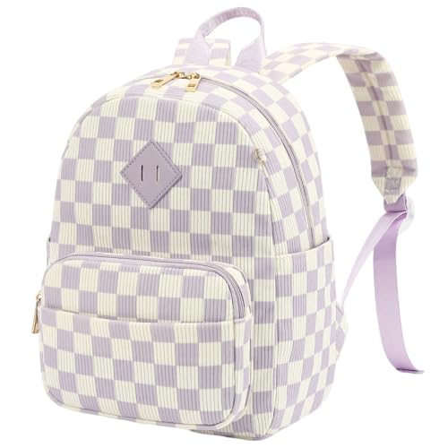 Mini Backpack Purse for Women Girls, Corduroy Cute Small Travel Daypack Stylish & Practical for Casual Daily Use-Checkered Purple - color: Corduroy-checkered Purple