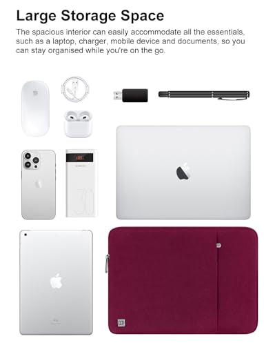 DOMISO Laptop Case Laptop Sleeve Cover Compatible with 14-15 inch MacBook Pro M4/M3/M2/M1 Pro/Max 2024-2021, Compatible with 13 inch HP Dell ASUS Lenovo Notebook, Water-Resistant Bag with Pocket, Wine - color: Wine, size: 13-13.3 inch