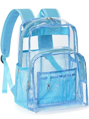 Clear Backpack Heavy Duty, 17 In Large TPU Clear Bookbag for Boys Girls Adult, See Through Book Bag Transparent Backpacks with Multiple Pockets for School College Work Casual Sport,Light Blue - color: Light Blue, size: Medium