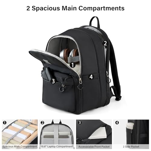 Hanke Expandable Laptop Backpack for Women and Men, 24L-30L Travel Backpack, 15.6 Inch College Laptop Bookbag for Work, Water Resistant Carry On Personal Item Bag, Black - color: Black