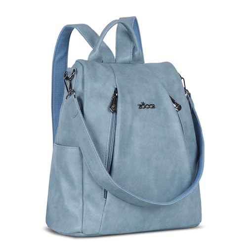 ZOCAI Backpack Purse for Women Medium Anti-Theft Backpacks Purses Design Leather Shoulder Bags with Removable Strap - color: Sky Blue