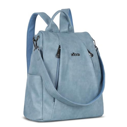 ZOCAI Backpack Purse for Women Medium Anti-Theft Backpacks Purses Design Leather Shoulder Bags with Removable Strap - color: Sky Blue