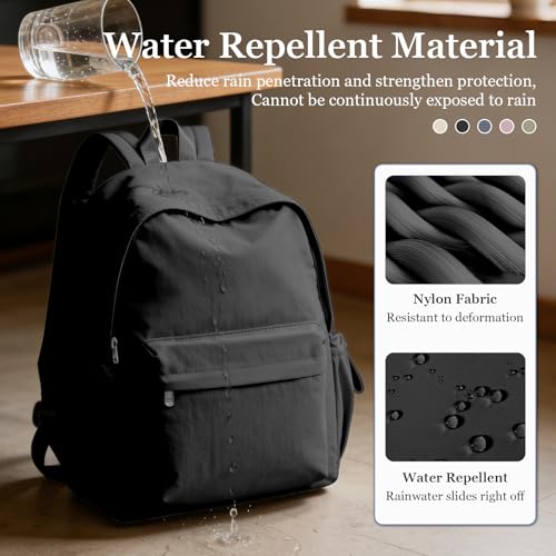 Simple Black School Backpack For Women Men Aesthetic Medium Backpack Lightweight Casual Daypack College Backpacks Cute Bookbag for Teens Girls Boys Basic Bagpack - color: Black