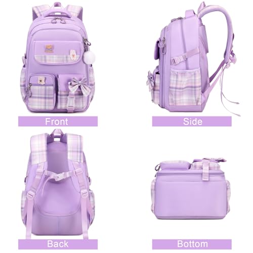 ACESAK Girls Backpack - 3PCS Backpack for Girls Cute School Backpacks for Girls Kindergarten Elementary Preschool Middle Kids School Bags with Lunch Box Pencil Case Set (Purple) - color: Purple
