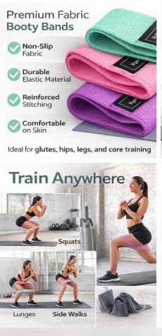 – Premium Booty Resistance Bands Set for Women | Non-Slip Fabric Exercise Bands | Home Gym, Glutes, Legs & Hip Workouts | Includes Carry Bag