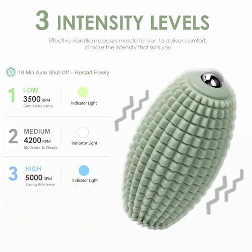 Silicone Vibrating Massage Ball with Rolling Head, 3-Speed Myofascial Massage Roller for Plantar Fasciitis Relief, Hip & Psoas Release, Trigger Point Therapy for Neck, Back, Foot (Green) - color: Green