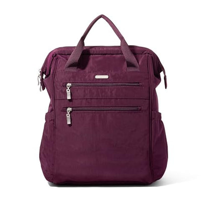 Baggallini City Scape Backpack - 15"x11" Lightweight Work Travel Bag w/Luggage Sleeve & RFID - color: Mulberry