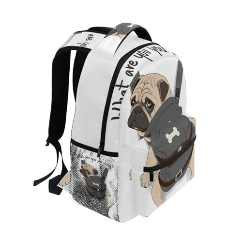 ALAZA Pug Dog Print Puppy Funny Quote Large Backpack for Kids Boys Girls Student Personalized Laptop iPad Tablet Travel School Bag with Multiple Pockets - color: Pug