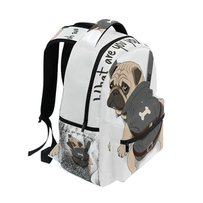 ALAZA Pug Dog Print Puppy Funny Quote Large Backpack for Kids Boys Girls Student Personalized Laptop iPad Tablet Travel School Bag with Multiple Pockets - color: Pug