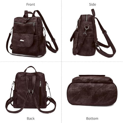 Backpack Purse for Women, PU Leather Back pack Purse, Fashion Anti Theft Backpack, Multipurpose Lightweight Waterproof Shoulder Bag Handbag, Chocolate - color: Chocolate
