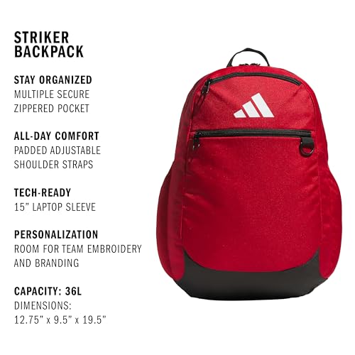 adidas Striker 3 Team Sports Backpack – Daypack for Sports Gym Travel, 36L, Power Red, OSFA - color: Power Red