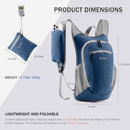 Uselike 10L Small Hiking Backpack Travel Daypack Lightweight Packable Back Pack for Women Men(Navy Blue) - color: Navy Blue