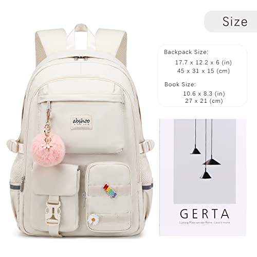 abshoo Big Student Laptop Backpack For College Women Middle High School Teen Girls Bookbag Travel Daypack (Beige) - color: Beige
