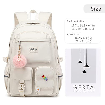abshoo Big Student Laptop Backpack For College Women Middle High School Teen Girls Bookbag Travel Daypack (Beige) - color: Beige