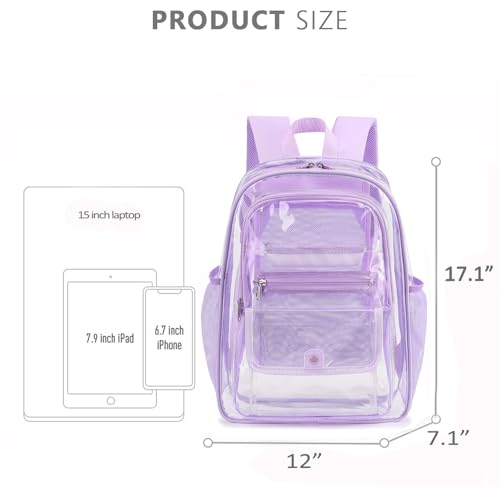 Clear Backpack for Girls Boys Women Men, Heavy Duty Transparent PVC Bookbag for School College Work See Through Backpack,Purple - color: Purple