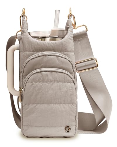 Water Bottle Holder with Strap for 30/32 oz, Crossbody Water Bottle Carrier Bag with RFID Blocking Phone Pocket - color: Mocha Brown