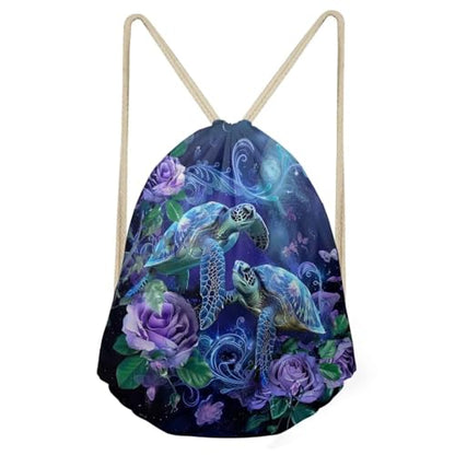 Upetstory Sea Turtle Drawstring Backpack Gym Bag Cinch Sackpack Foldable Draw String Back Bag for Women, Teen Girls, Kids Sports, Gym, Travel, Swimming, Beach - color: 1 Sea Turtle