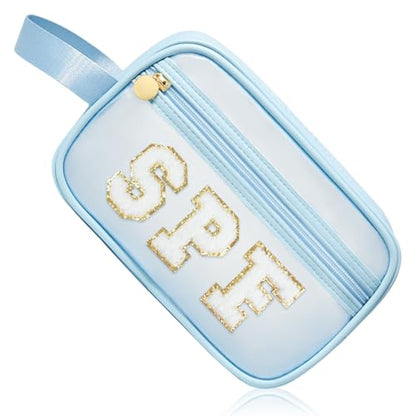 COSHAYSOO Clear Sunscreen Bag Makeup Toiletries Pouch Beach Vacation Essentials Summer Travel Stuff Accessories Personalized Graduation Gifts for Her Women College Teen Girls Teacher Nurse Blue SPF - color: Blue-SPF