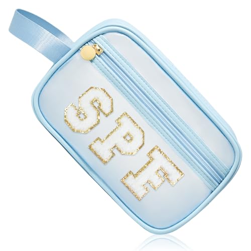 COSHAYSOO Clear Sunscreen Bag Makeup Toiletries Pouch Beach Vacation Essentials Summer Travel Stuff Accessories Personalized Graduation Gifts for Her Women College Teen Girls Teacher Nurse Blue SPF - color: Blue-SPF