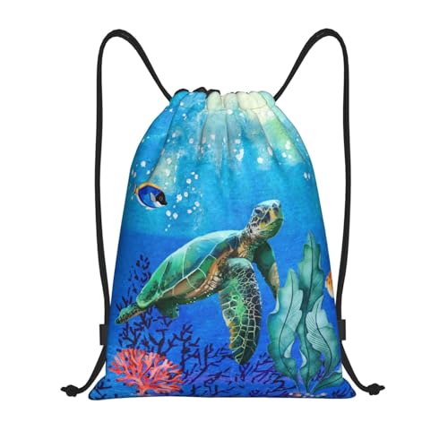 Gianlaima Ocean Turtle Fish On Sea World Drawstring Bags Backpack Sport Gym Sack For Men Women - color: Black15