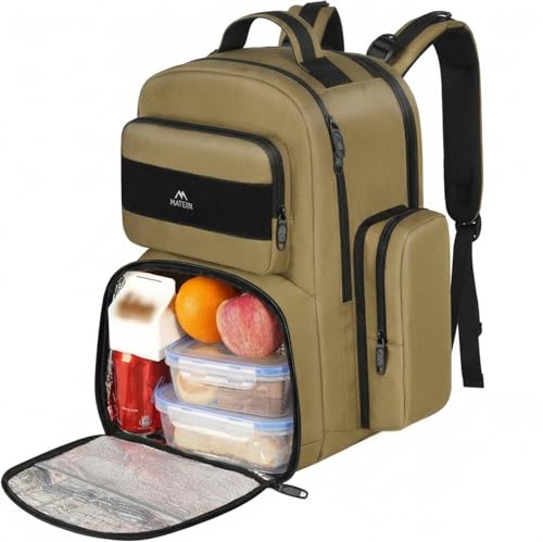 MATEIN Lunch Backpack for Men, 15.6 Inch Travel Laptop Backpack | Insulated Cooler Bag, Lunch box Rucksack, Extra Large Water Resistant College Work Computer Daypack, Gifts for Men - color: Brown