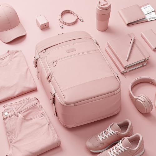 mibasies 40L Travel Backpack for Women & Men: Flight Approved Carry On Backpack, TSA Personal Item Bag with Water Bottle Pocket, Weekender Essentials Backpacks fits 17" Laptop - Pink - color: Pink, size: X-Large