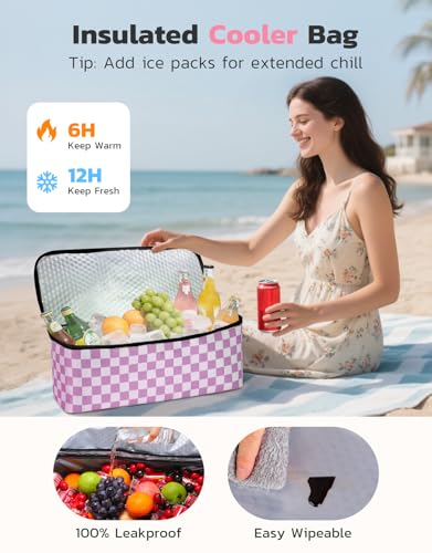 ISEYOU Beach Bag and Cooler Bag Set, 45L Waterproof XXL Foldable Tote with Zipper, 8 Pockets for Pool, Picnic, Travel - color: Pink